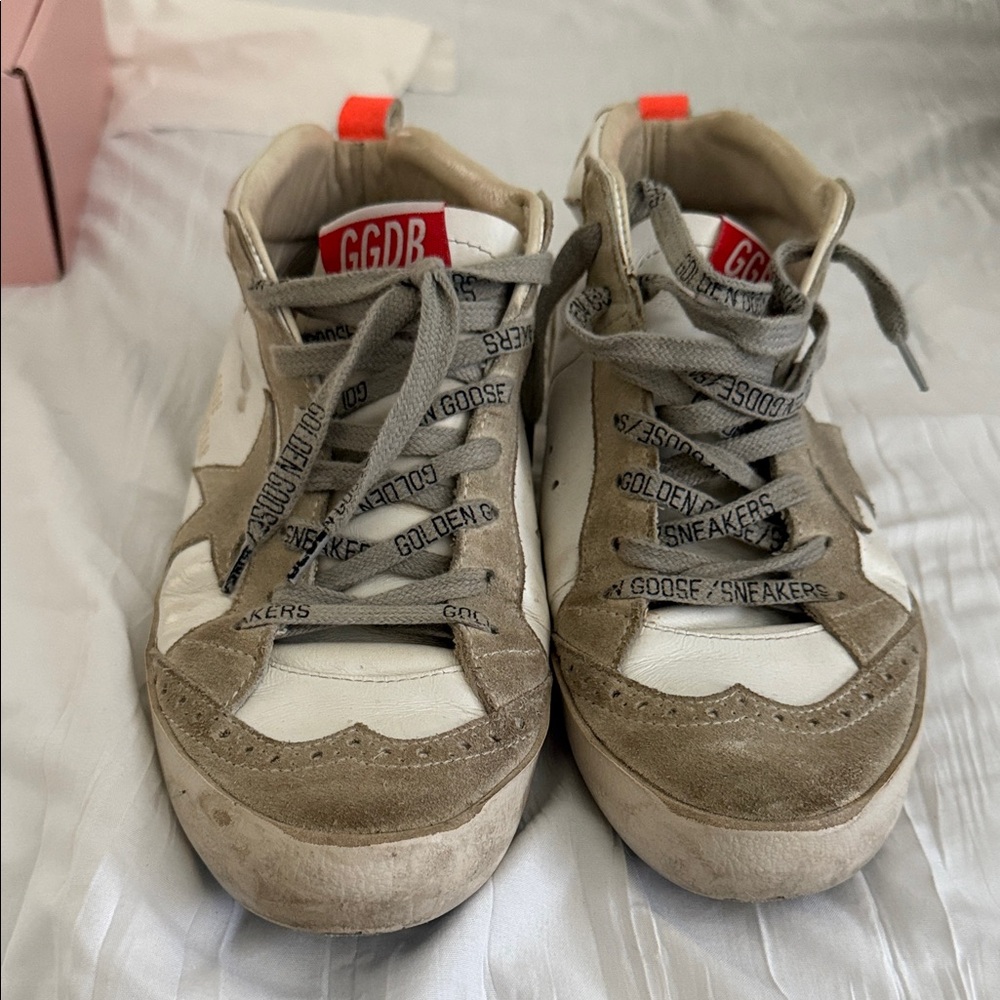Golden Goose White and Brown Sneakers